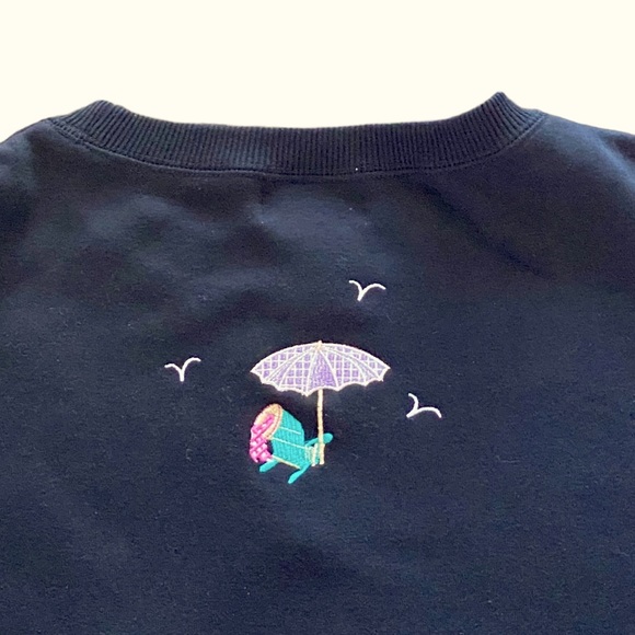 Quacker Factory Embroidered Beach Day Black Sweatshirt - Picture 5 of 6